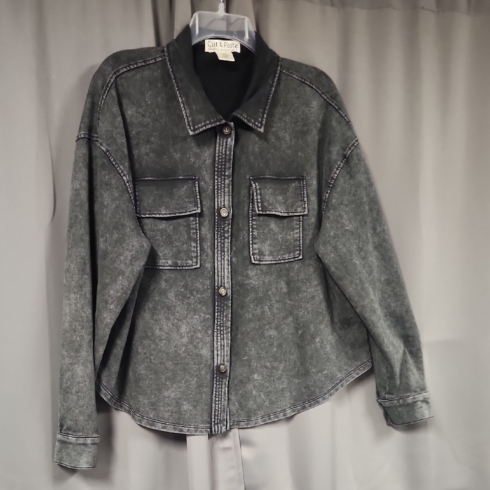 Women's Washed Black Sweatshirt Jacket